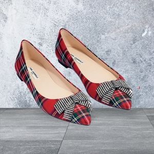 Karl Lagerfield Paris Plaid Flats w Rhinestone Bow